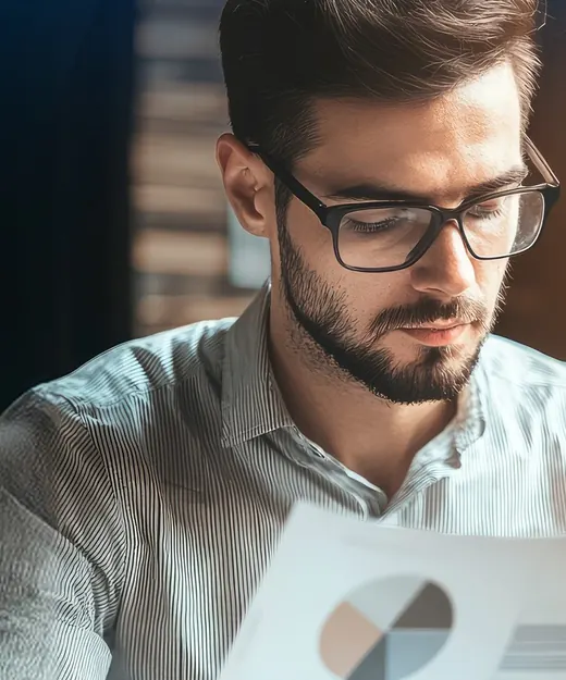 Consultor financiero revisando indicadores empresariales